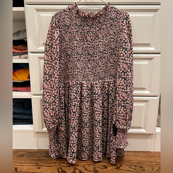 NWT Lulus Floral Forever Green and Pink Floral Print Smocked Skater Dress - Picture 6 of 10